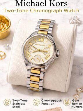 Michael Kors Two-Tone Chronograph Women's Watch - NEW BATTERY